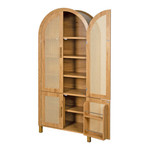 Tall Arched Cabinet With Rattan Doors & Adjustable Shelves