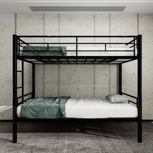 Metal Bunk Bed For Kids, Convertible Bedframe With Ladders & Guardrail