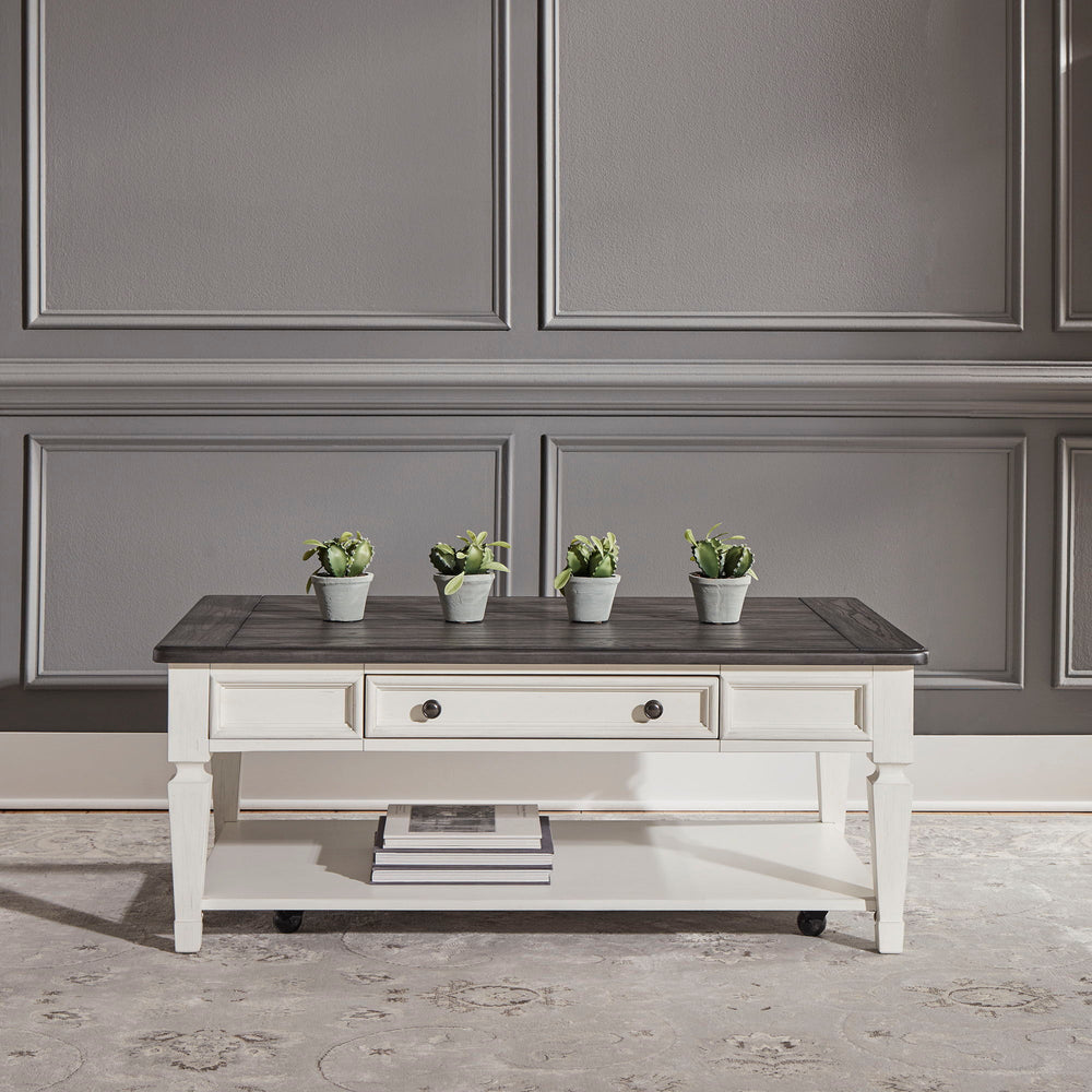Allyson Park - Rectangular Cocktail Table - Wirebrushed White / Charcoal