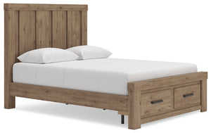 Oliandon - 3 Pc. - Queen Panel Storage Bed, Dresser And Mirror - Light Brown