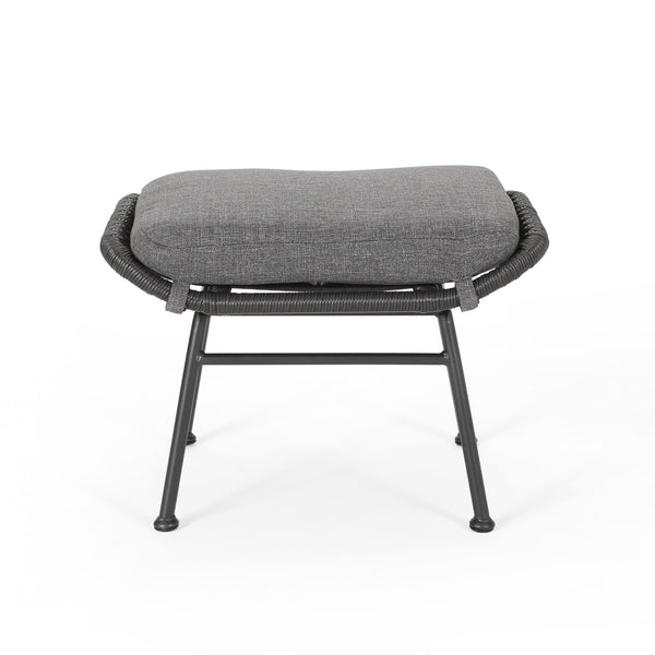 Outdoor Modern Boho Wicker Ottoman With Cushions (Set of 2)