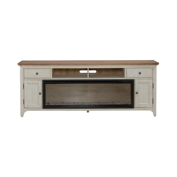 Fireplace TV Consoles - 79" Console With Fire - Medium Brown