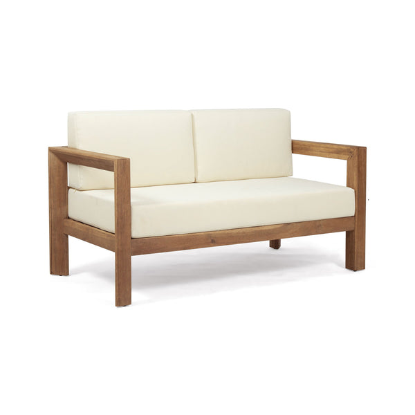 2 Piece Patio Set With Open-Back Loveseat And Coffee Table - Beige / Brown