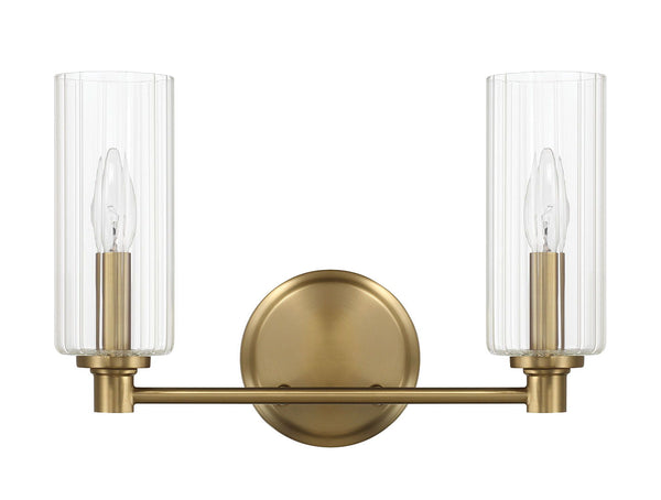 Regal - Double Light Vanity With Clear Ribbed Satin - Antique Brass / Clear