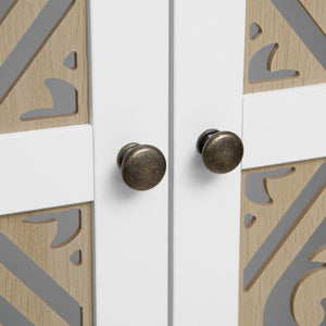 Hollow Pattern 2 Door 3 Drawer Wardrobe, The Collision Of Wood Color, Suitable For Bedrooms And Dressing Rooms - White