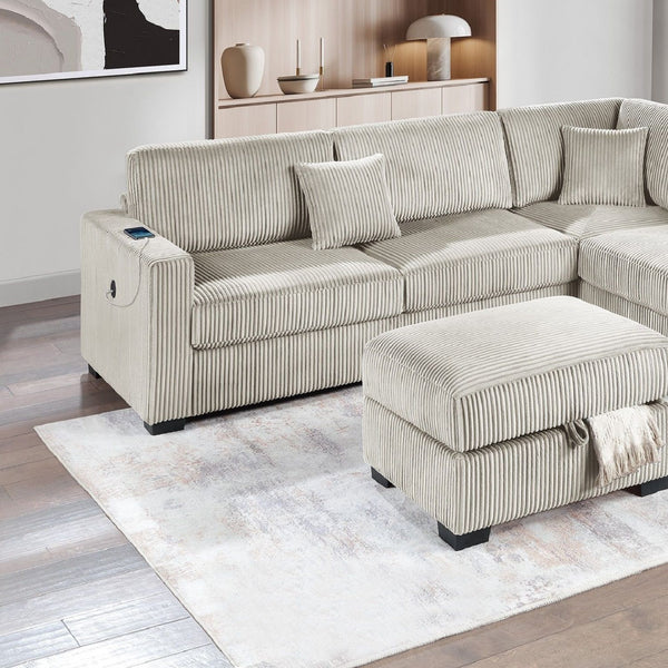 3 Piece Sectional Sofa With Reversible Chaise And USB Storage Ottoman