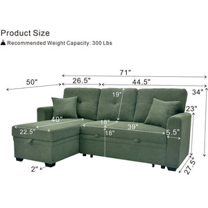 Sleeper Sectional With Pull Out Bed, Reversible Chaise