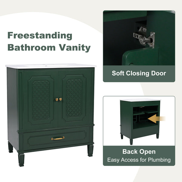 Bathroom Vanity With Sink, Soft Closing Door, Multi Functional Storage