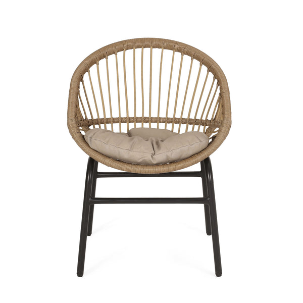 Outdoor Accent Chair With Curved Back And Basket Frame, (Set of 2) - Light Brown / Beige