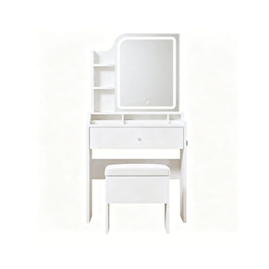 Smart LED Mirror Vanity Set With Storage For Bedrooms - Cream White