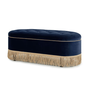 Melinda - Oval Tufted Bullion Fringe Storage Bench