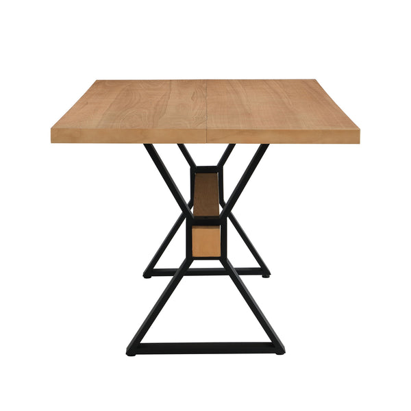 Farmhouse Style X Shaped Legs Dining Table With Metal - Natural
