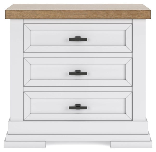 Ashbryn - Three Drawer Night Stand - White / Natural