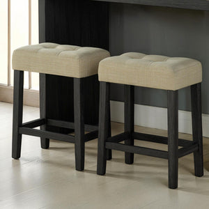 Dining Table Set With Biscuit Tufted Stools - Beige / Black / Gray