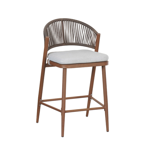 Outdoor 26" Counter Height Metal Frame Counter Stools With Scallop Shaped Backrest & Water Resistant Cushions
