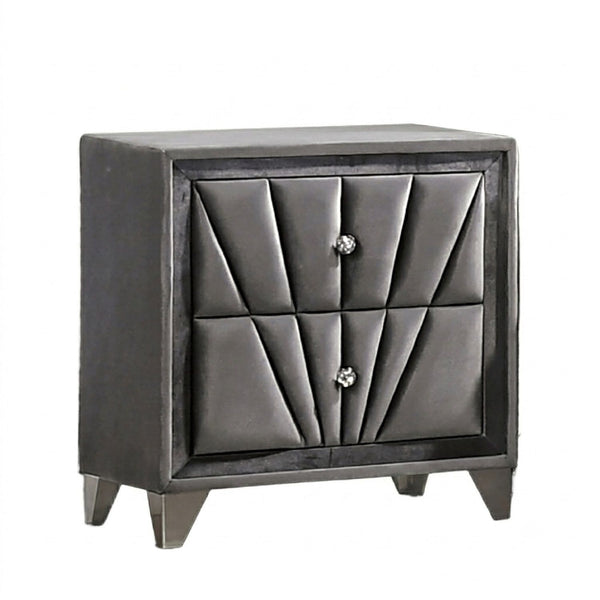 Nightstand, 2 Drawer Upholstered Frame - Gray