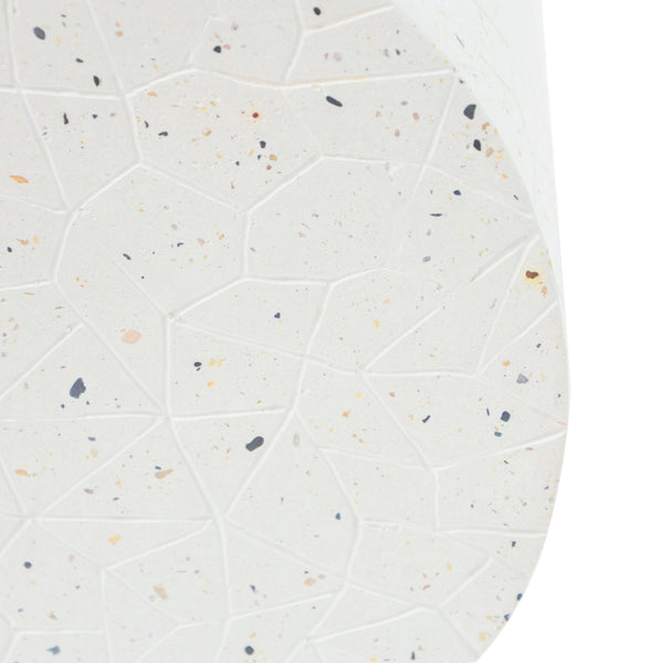 Outdoor Terrazzo Concrete Drum End Table, Living Room Accent Table - White Terrazzo