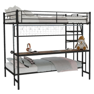 Bunk Bed With Built In Desk And LED Lighting