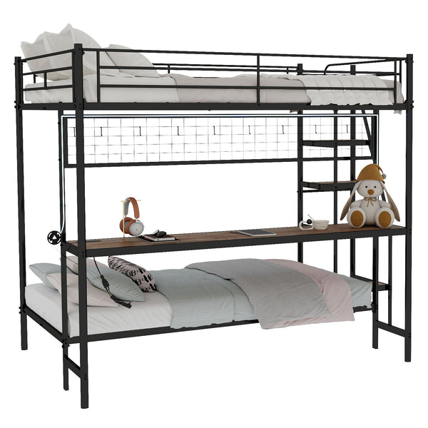 Bunk Bed With Built In Desk And LED Lighting
