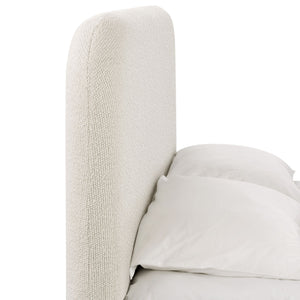 Linton - Queen Size Upholstered Platform Bed - Cream White / Light Grey / Camel Oak