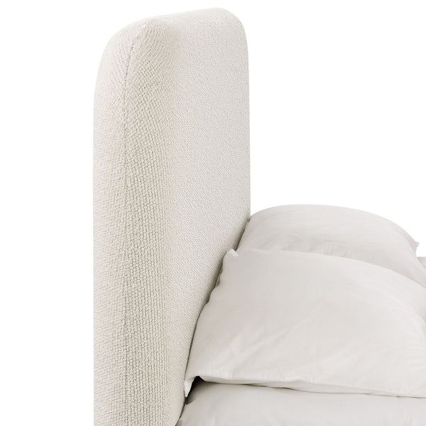 Linton - Queen Size Upholstered Platform Bed - Cream White / Light Grey / Camel Oak