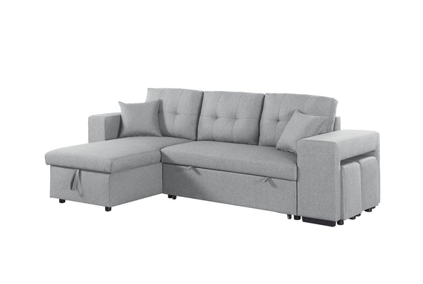 Daniel - Upholstered Reversible Sectional With Pull Out Loveseat - Light Gray
