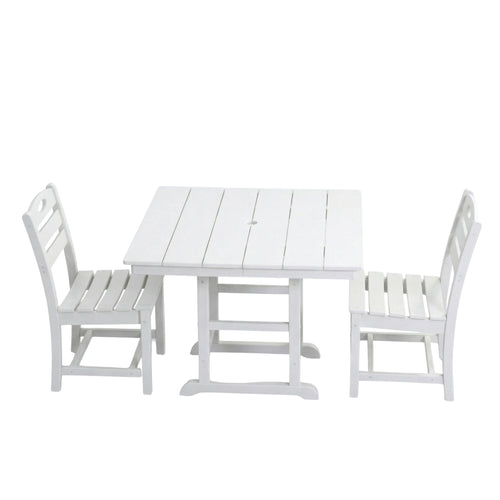 Outdoor Patio Dining Set, Square Table With Umbrella Hole And Armless Chairs