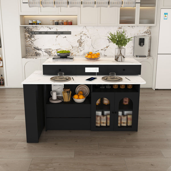 Kitchen Island With Extendable & Rotating Table