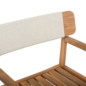 Creative Braided Acacia Wood Outdoor Dining Table And Chairs With Armrests (Set of 2) - Teak / White