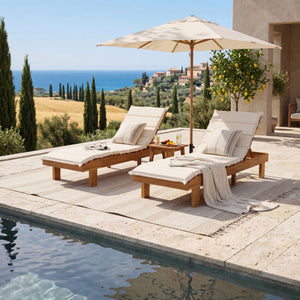 Chaise Lounge With Multi Fold Cushion, 3 Position Adjustable Backrest For Patio - Beige / Teak