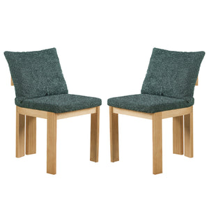 5 Piece Indoor Dining Set With Fluted Table Upholstered Chairs - Green / Natural