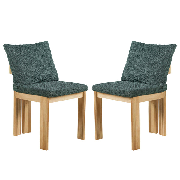5 Piece Indoor Dining Set With Fluted Table Upholstered Chairs - Green / Natural
