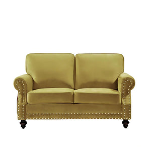 Loveseat Sofa With Nailhead Detail & Turned Legs, 2 Seater Upholstered Couch