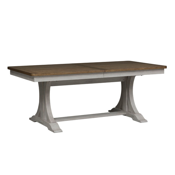 Farmhouse Reimagined - Trestle Table - Antique White / Chestnut Tops