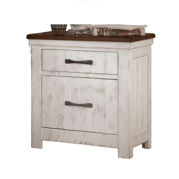 2 Drawer Nightstand With Brass Arch Pulls, Bedroom Furniture - Brown / Distressed White / Walnut