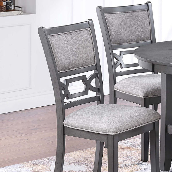 5 Piece Dining Set With Storage Shelves Round Table And Upholstered Side Chairs - Gray