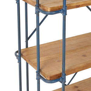 Yorktown - Industrial 5 Shelf Bookcase With Metal Pipework And Solid Fir - Natural