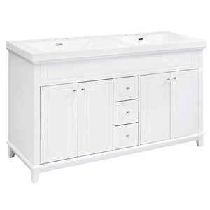 Bathroom Vanity With Double Sinks, 3 Drawers & 4 Doors - White