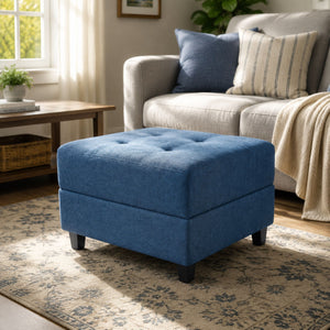 Ottoman, Compact Footrest For Living Room - Navy Blue
