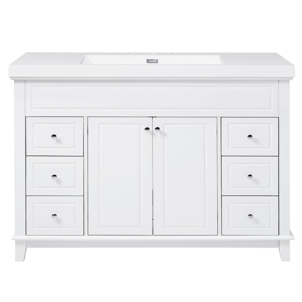 Bathroom Vanity & Sink, 6 Soft Close Drawers & Double Doors - White
