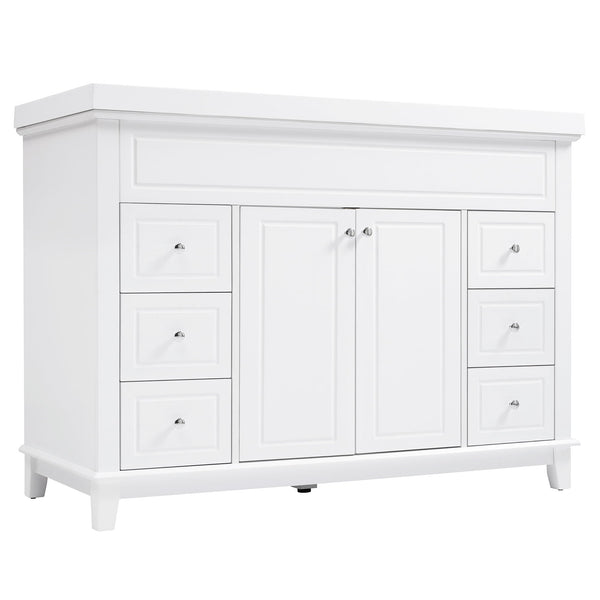 Bathroom Vanity & Sink, 6 Soft Close Drawers & Double Doors - White