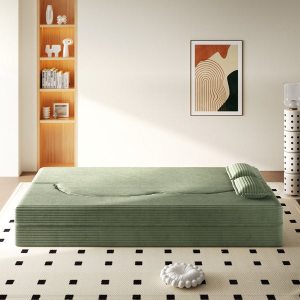 Modern Floor Sofa With 2 Pillows, Convertible Twin Size Folding Mattress For Living Room