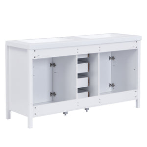 59.1" Minimalist Double Sink Bathroom Vanity With Top, Soft Close Doors & Drawers - White