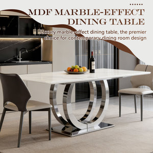 Rectangular Dining Table - Silver / White