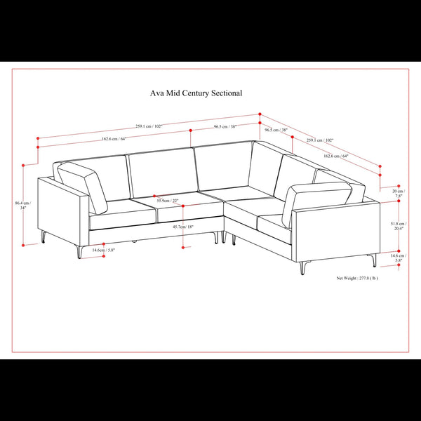 Ava - Mid Century Corner Sectional Sofa Handcrafted