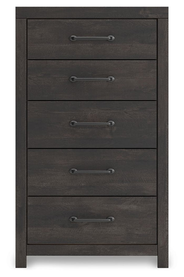 Hollivern - 4 Pc. - Twin Panel Storage Bed, Dresser, Mirror And Chest - Dark Gray