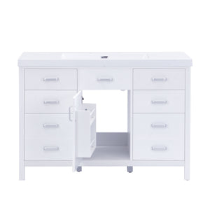 47.25" Modern Bathroom Vanity With Sink, Soft Close Single Door & 6 Drawers - White