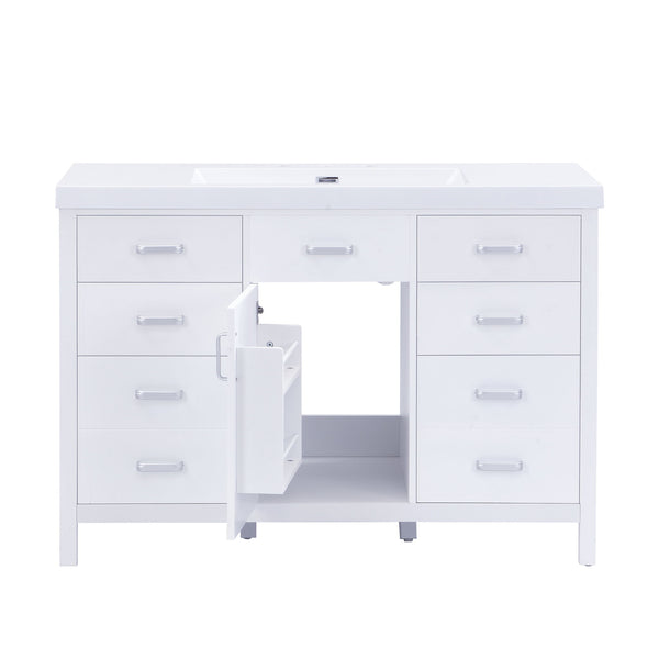 47.25" Modern Bathroom Vanity With Sink, Soft Close Single Door & 6 Drawers - White