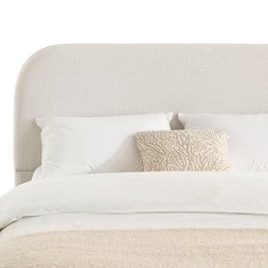 Linton - Queen Size Upholstered Platform Bed - Cream White / Light Grey / Camel Oak