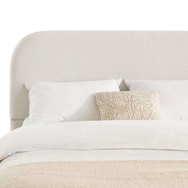 Linton - Queen Size Upholstered Platform Bed - Cream White / Light Grey / Camel Oak